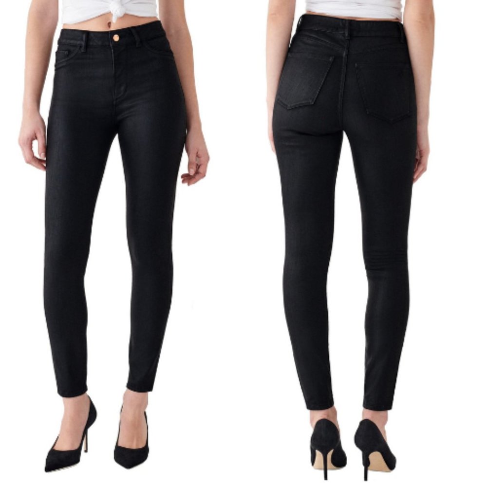 Marianna Hewitt Farrow Coated DL 1961 Skinny Black Jeans 24